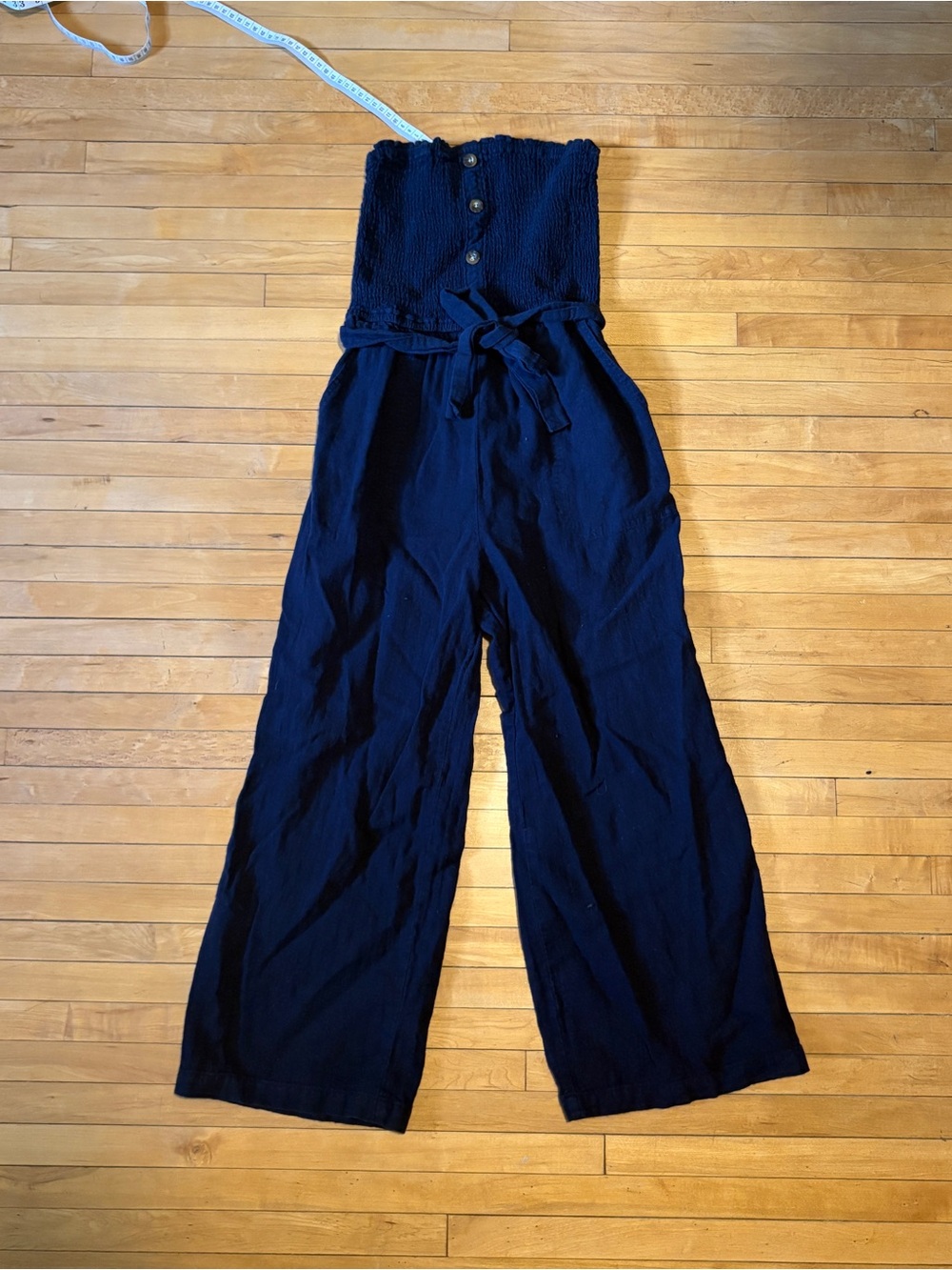 Y2K Abercrombie & Fitch Navy Strapless Wide-Leg Jumpsuit with Tie